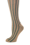 Delp Stockings, Vertical Ribbed Cotton Stockings. Green and Tan color side detail view.