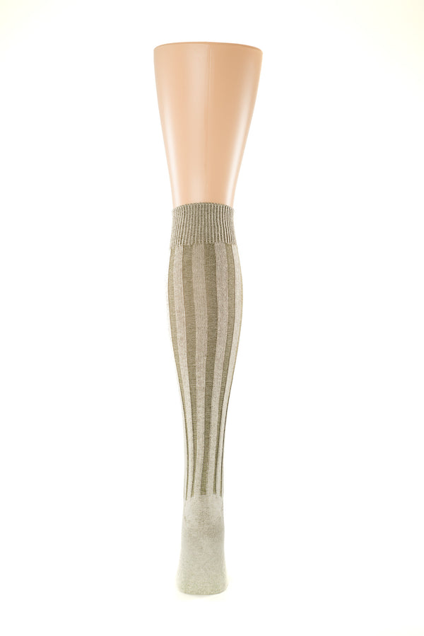 Delp Stockings, Vertical Ribbed Cotton SALE Stockings. Olive Green and Cream color back view.