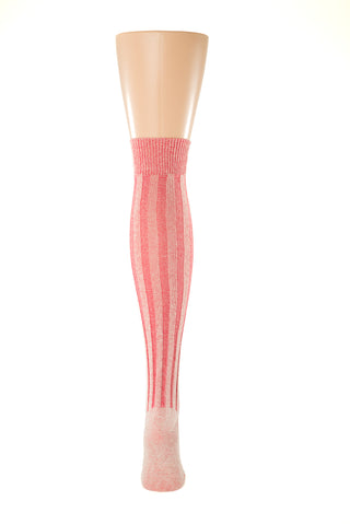 Delp Stockings, Vertical Ribbed Cotton SALE Stockings. Red and Cream color side view.