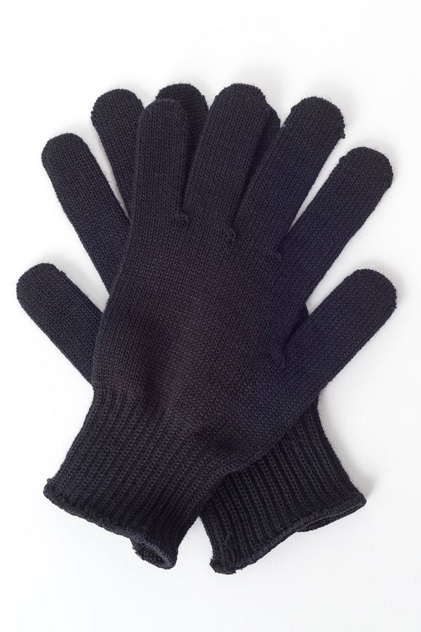 Delp Stockings, Wool Gloves. Black color flat view of both gloves.