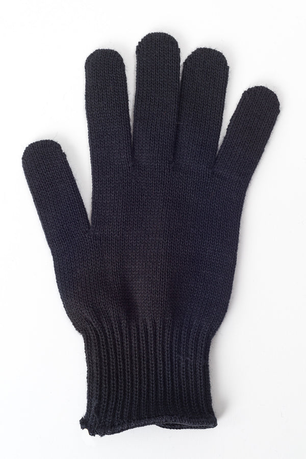 Delp Stockings, Wool Gloves. Black color flat view of single glove.
